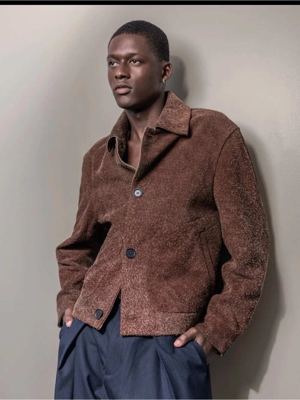 Zara Cropped Brushed Suede Leather Jacket Clay Brown